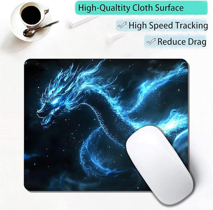 Witchy Blue Japanese Dragon Custom Mouse Pad with Non-Slip Rubber, Small Square Design for Wireless Laptop & Computer Mouse Pads for Desk, 9.5 x 7.9 inch Smooth Surface for Gaming & Office
