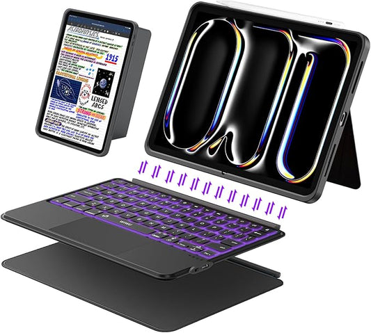 iPad Pro 13 inch Case with Keyboard (M5 2025, M4 2024), Flex Magnetic Detachable Backlit Keyboard Case, Larger Multi-Trackpad, Landscape/Portrait, 160° Adjustable Stand, Slim Protective Case (Black)