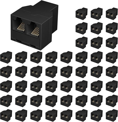 Uvital RJ12 6P6C 3 Female Telephone Line Splitters, Phone Jack Splitter, Telephone Landline Cable Connector and Separator(Black, 50 Pack)