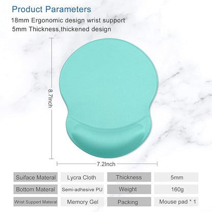ITNRSIIET Ergonomic Mouse Pad with Gel Wrist Support Small Wrist Rest Smooth Surface Non-Slip PU Base Comfortable Office Supplies Pain Relief, 8.7 x 7.2 inches, Green