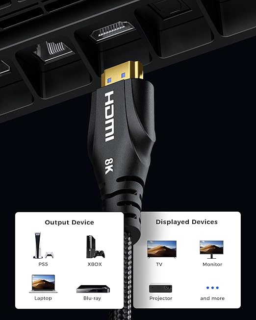 Cratree Long HDMI Cable 30FT - 8K 60hz, High Speed HDMI Cable 4K 120hz Braided,48Gbps,HDCP 2.2&2.3,eARC - Compatible with HDTV,Projector,Monitor and More