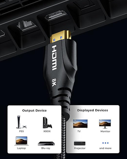 Cratree Long HDMI Cable 30FT - 8K 60hz, High Speed HDMI Cable 4K 120hz Braided,48Gbps,HDCP 2.2&2.3,eARC - Compatible with HDTV,Projector,Monitor and More