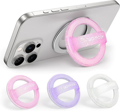 JOYROOM Magnetic Phone Grip, Silicone Finger Loop Grip [Stylish Twinkle][Glitter] Phone Grip for Magsafe, for iPhone 16 Pro Max/15 Pro Max/14/13/12 Series, Pink