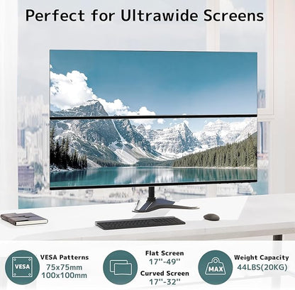 Dual Monitor Stand Heavy Duty - 17-49 inch Freestanding Vertical Dual Monitor Arm, Adjustable Stacked Double Monitor Desk Mount, Max Load 44 lbs (per Screen), VESA 75/100 mm, Black