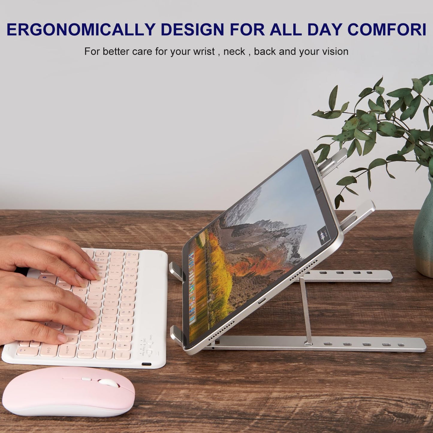 weourwe Ergonomic and Foldable Laptop Stand for Desk, Adjustable Riser, Fits All Laptops and Notebooks up to 17,Ultra-Thin,Ventilated Cooling,ABS+Silicone,Silver.