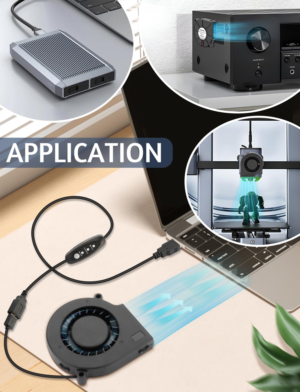 AmRunJe 75mm x 15mm USB Cooling Blower Fan 5V, for Cooling Helmet Computer