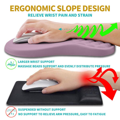 Hokafenle 2 in 1 Ergonomic Mouse Pad Wrist Support & Wrist Rest for Computer Keyboard Set, with Relieve Carpal Tunnel Pain Massage Bulge and Full Memory Gel Design (2In1 Set, Purple)