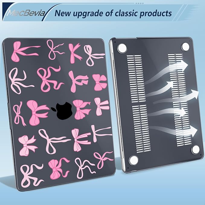 Compatible with MacBook Air 13.6 inch Case, M4 A3240/M3 A3113/M2 A2681 (Released 2025 to 2022), Hard Shell, Keyboard Cover, Screen Protector, Webcam Cover & Type-C Adapter, Black Bows
