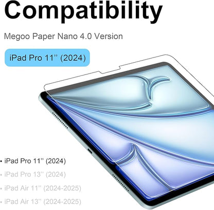 Megoo Paper Glass Screen Protector for iPad Pro 11 inch M4(2024), Matte for Drawing/Anti-Glare/Easy Installation/Protective Case Compatible, 2-Pack
