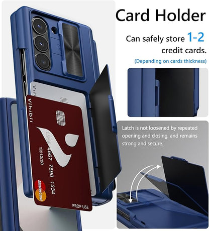 Vihibii for Samsung Galaxy Z Fold 6 Case Wallet with S Pen Holder & Card Holder & Slide Lens Cover & Screen Protector & Hinge Protection, Durable Rugged Protective Phone Case for Galaxy Z Fold6, Blue