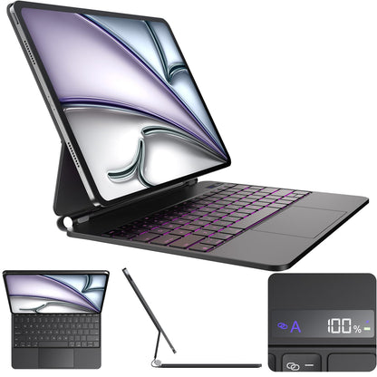 CSZZACME for iPad Air 13 inch case Keyboard M4/M3/M2(2026,2025,2024),Magic Keyboard for iPad Pro 12.9 (6th,5th,4th,3rd Gen),Magnetic Attach,Multi-Gesture Trackpad,7-Color Backlit,Shortcut Keys,Black