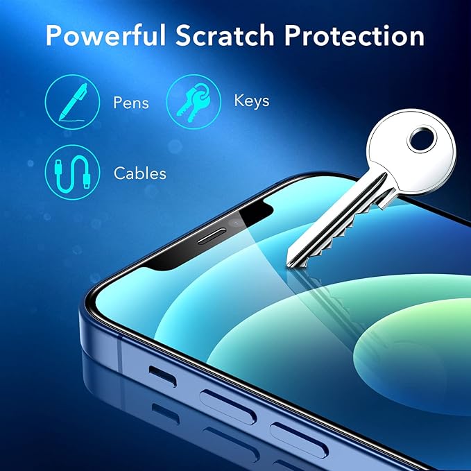 ESR 3 Pack for iPhone 12, iPhone 12 Pro Screen Protector, HD Clear Tempered Glass Scratch Resistant with Easy Installation Frame compatible with iPhone 12/12 Pro 6.1", Case-Friendly