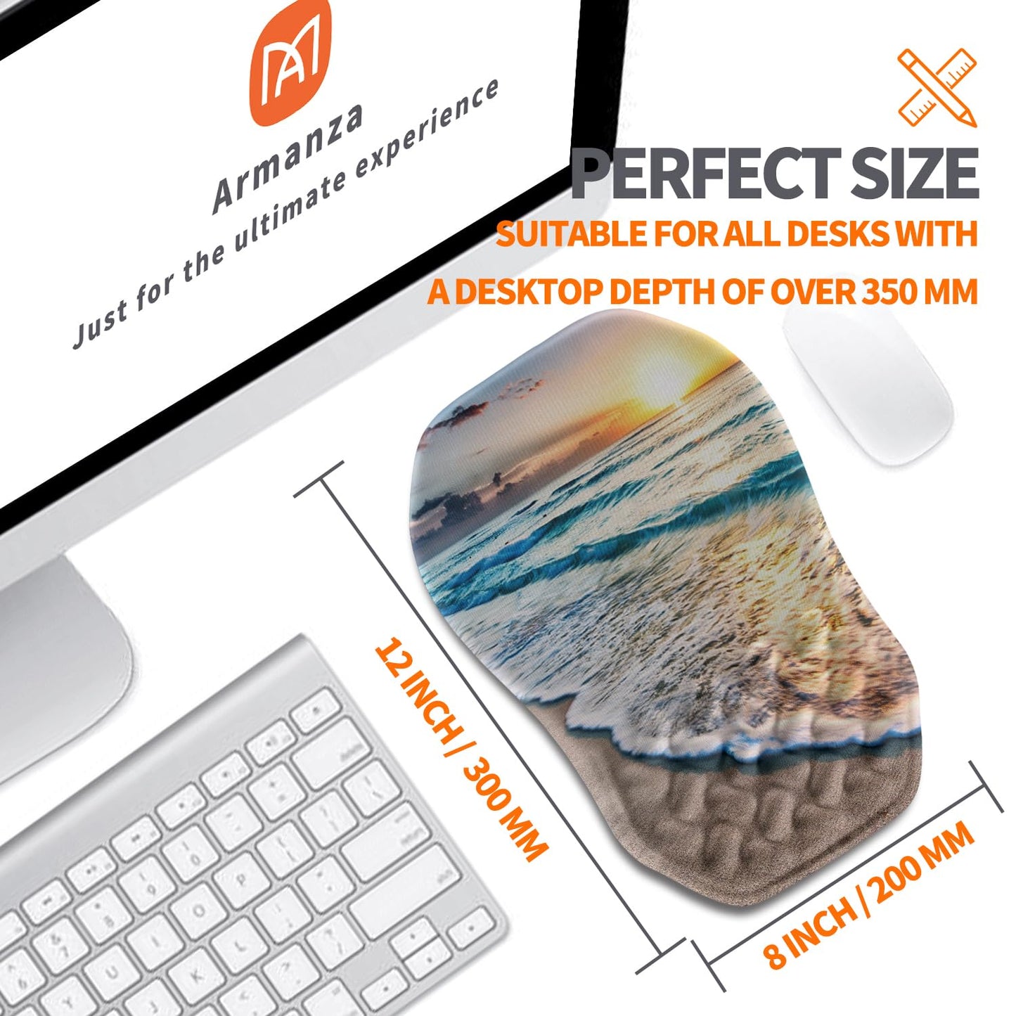 Armanza Ergonomic Slope Mouse Pad Wrist Support, Wrist Rest Mousepad for Carpal Tunnel Pain Relief with Massage Bulge and Slow Rebound Memory Foam (12x8 inch, Sunrise Beach)