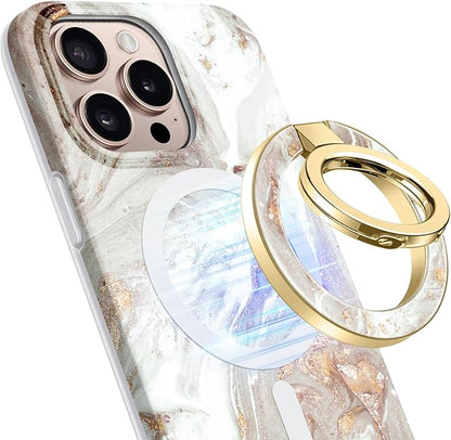 GVIEWIN Magnetic Phone Ring Holder, Compatible with MagSafe Phone Grip with Adjustable Stand, Magnet Phone Ring Kickstand for iPhone 16 Pro Max/Plus/15/14/13/12 Series/Other Phones (Pearlescent)