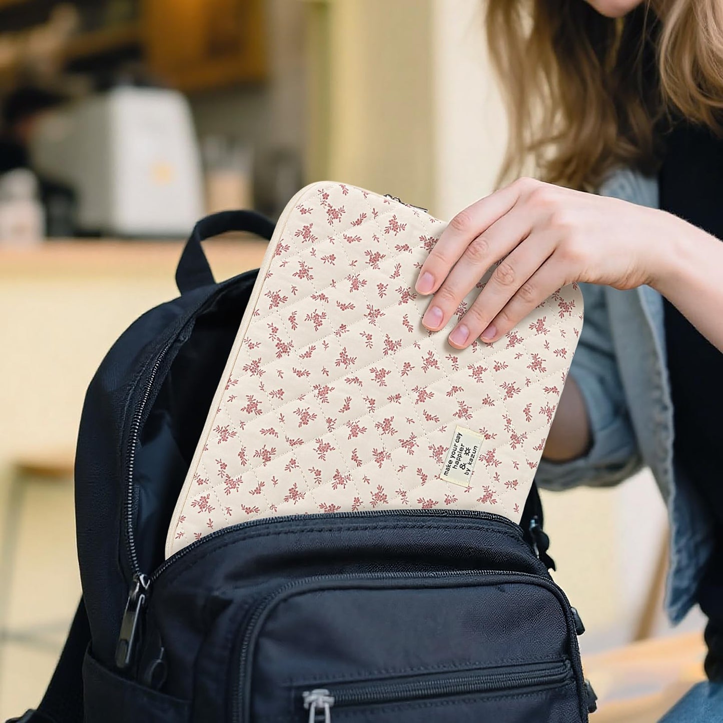 Puffy Laptop Sleeve 13 Inch Cute Quilted Laptop Protective Case Padded Floral Computer Sleeve for MacBook (A-Pink, 13 Inch)