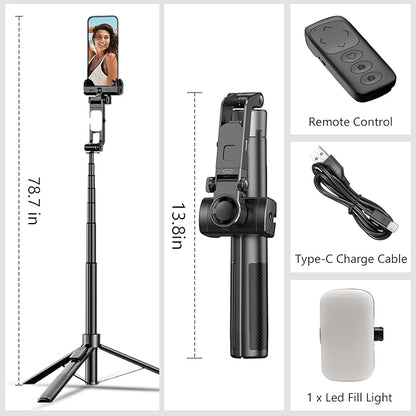 71" Tripod for iPhone with Light, Auto Face Tracking Selfie Stick Tripod, Upgrade Strong Gimbal Stabilizer 360 Rotation with Remote for Content Creator Vlog Live Streaming Video Record Tiktok YouTube
