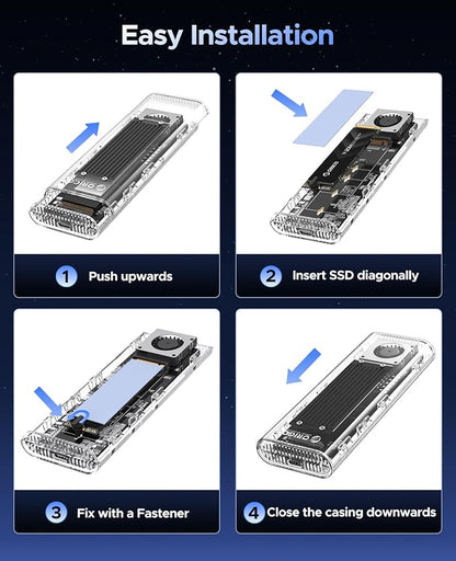 ORICO 40Gbps M.2 NVMe SSD Enclosure with Built-in Cooling Fan, Tool-Free External Hard Drive Enclosure, Support 2230 2242 2260 2280(M Key), Compatible with Thunderbolt 3/4 USB4/3.2/3.1/3.0/2.0-TCM2U4