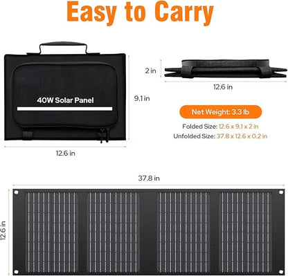 Portable Solar Panel Charger 40W Foldable Solar Panel for Portable Power Station, iPhone, iPad, Laptop, Camping Solar Panels with USB QC 3.0/USB C/18V DC, Solar Panels for Camping Outdoor Van RV Trip