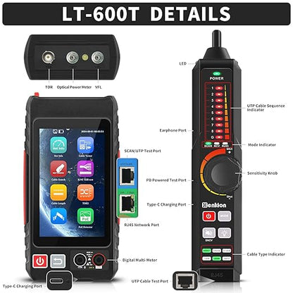 Multifunction RJ45 Network Caber Tester,Full Features UTP Cable Tester Cable Tracer,4" IPS Touch Screen Support TDR,DMM, VFL,OPM, POE++ Detect,Level Meter,Network Tools,RJ45 TDR, Cable Length,NCV