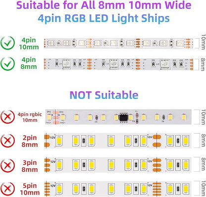 RGBZONE Bluetooth RGB LED Controller, 4-PIN Smart Music LED Strip Lights Controller, 40-Keys IR Remote Control for 5V/12V/24V SMD 5050 3528 RGB LED Strip Lights