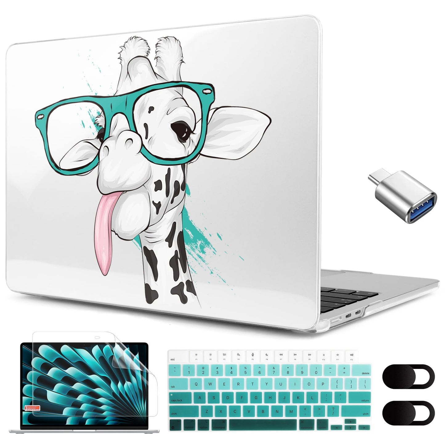MEEgoodo for M5/M4/M3/M2 MacBook Air 15 inch Case 2026 2025 2024 2023, Case Fit Model (A3448/A3241/A3114/A2941) for MacBook Air 15.3 inch, Funny Giraffe