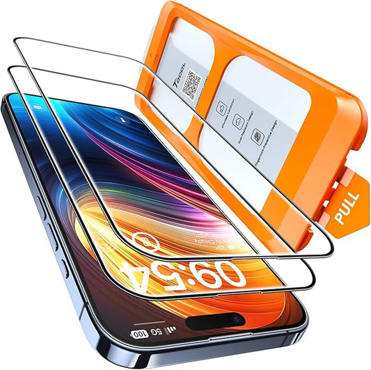 TOCOL Screen Protector Compatible with iPhone 15 6.1", 2 Pack Military Grade Aerospace Tempered Glass 9H+ Hardness 12Ft Shatterproof Drop Protection Sensitive Touch Easy Installation Bubble-Free Anti-Scratch Case Friendly Clear