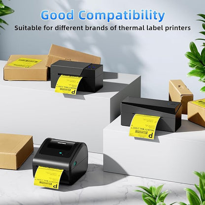 4x6 Thermal Labels, 1 Packs of 500 4x6 Fold Labels Yellow - Compatible with JADENS, ASprink, Phomemo, Rollo, Zebra, Omezizy and Other Thermal Printers