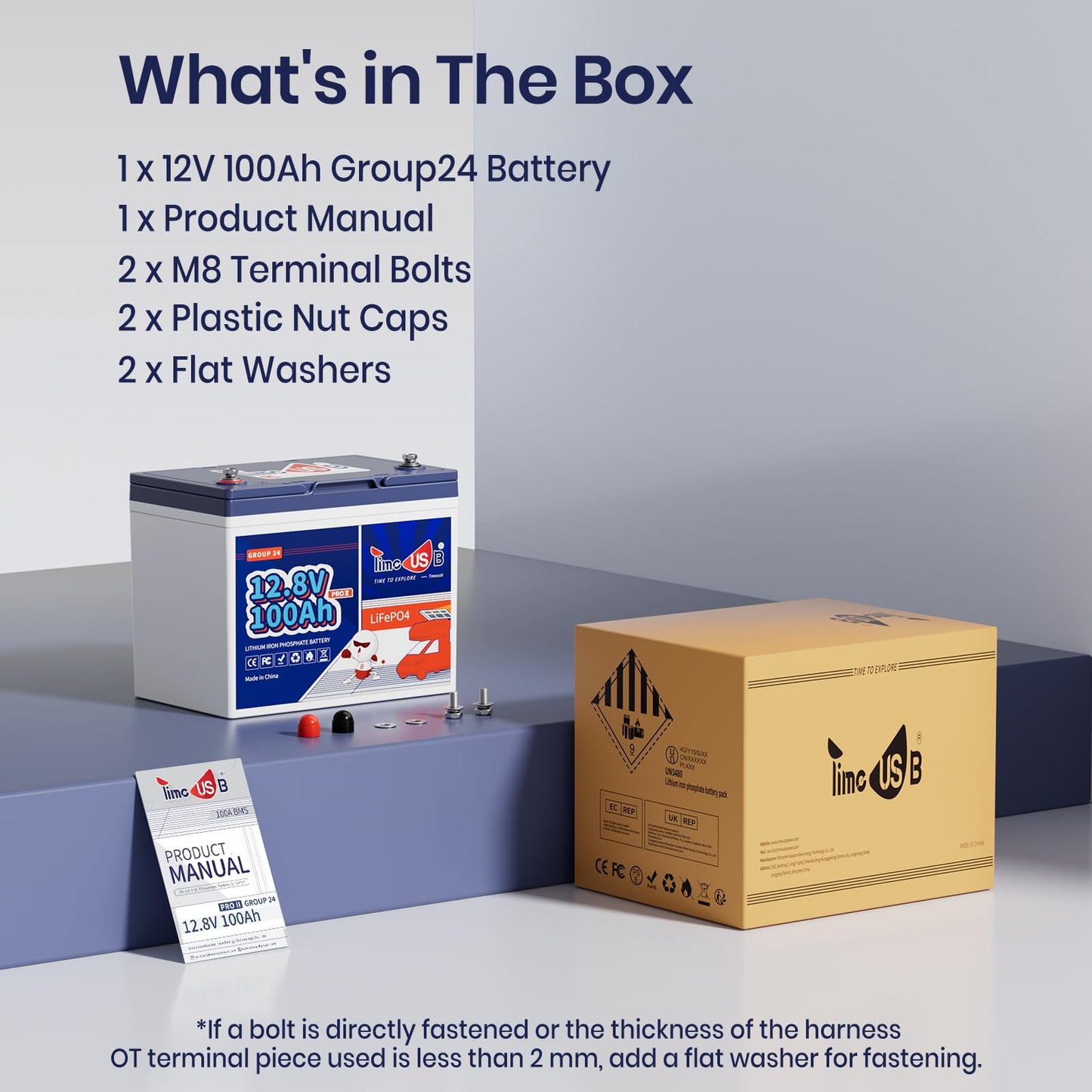 Timeusb 12V 100Ah LiFePO4 Lithium Battery Built-in 100A BMS. Automotive-Grade Cells, Group 24 Deep Cycle Lithium Batteries for RVs, Trolling Motors, Camper, Travel Trailers (3-Pack)