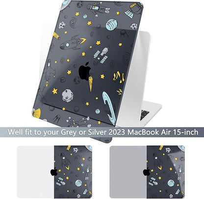 Batianda Premium Case for New MacBook Air 15 inch 2025 2024 2023 with M4 M3 M2 Chip, Designed Protective Plastic Black Hardshell & Keyboard Cover & Screen Protector, Hand Drawn Space