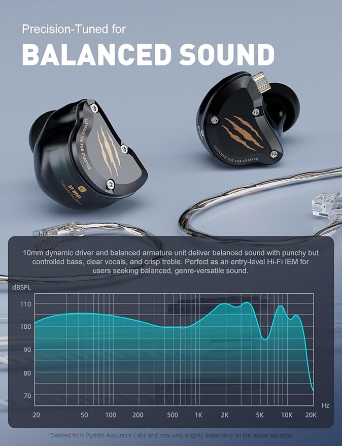 in Ear Monitors Headphones, HiFi Wired Earbuds with Noise Isolating, Type-C with Microphone Earphone, IEM Headset with Detachable Recessed 2Pin Cable for Gaming, Musicians, Singer