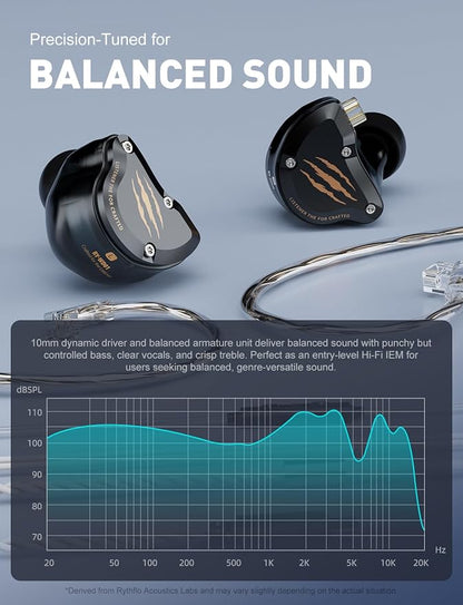 in Ear Monitors Headphones, HiFi Wired Earbuds with Noise Isolating, Type-C with Microphone Earphone, IEM Headset with Detachable Recessed 2Pin Cable for Gaming, Musicians, Singer