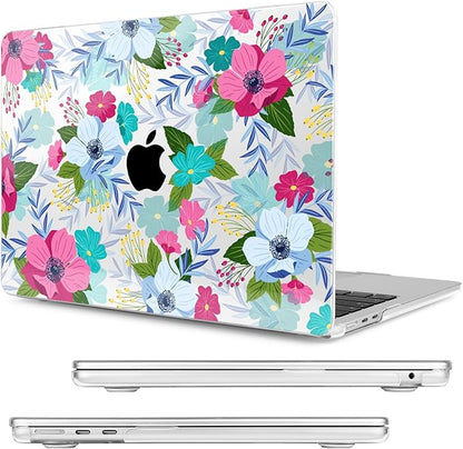 Compatible with MacBook Air 15 inch Case, M4 A3241/M3 A3114/M2 A2941 (Released 2025 to 2023), Hard Shell, Keyboard Cover, Screen Protector, Webcam Cover & Type-C Adapter, Colored Flowers