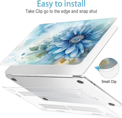 Mektron for 2025 M4 MacBook Air 13.6 Inch A3240 Case Fits 2023 A2681 M2 2024 A3113 M3 Chip with Liquid Retina Display, Printed Plastic Hard Shell Cover for MacBook Air 13.6", Watercolor Blue Flower