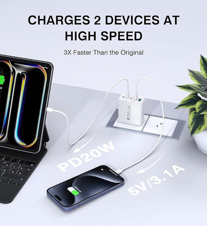 50W USB C Charger Block, 2-Pack Wall Fast Charge Cube Powered Multi-Port Plug Power Adapter Type C Brick for iPhone 16 15/15 Pro Max/14/14 Pro Max/13/13 Pro Max/12/12 Pro iPad, Motorola, LG, Huawei