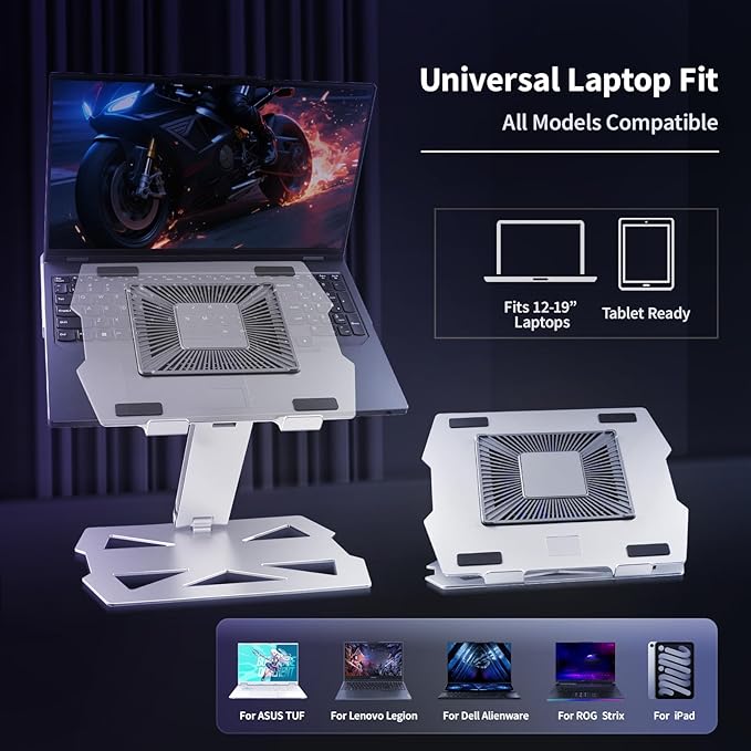 IMMOENUC Laptop Cooling Stand with Peltier Cooler Adjustable Height & Angle, Whisper-Quiet Aluminum Thermoelectric Cooler for 12-19 Inch Laptops, MacBook/Dell/HP/Lenovo Fast Cooling Notebook