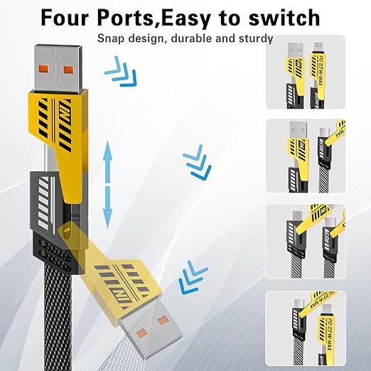 2Pack 4 in 1 Fast Charging Cable, Transferring Data, 6.65 Ft, Braided Cable 65W, USB C USB A and IP, Multiple Charging Cable for Phone/Pad/More