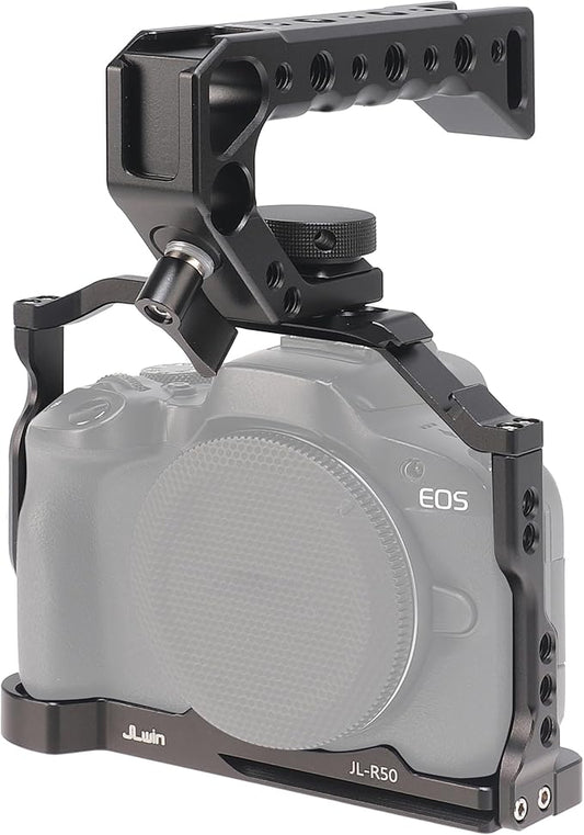 Hersmay R50 Cage with Top Handle,Aluminium Alloy Camera Cage for Canon EOS R50 Mirrorless Cameras, Vlogging Video Shooting Filmmaking Rig Stabilizer with 1/4" Mounting and 3/8" Arri Locating Hole
