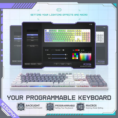 Wireless Mechanical Keyboard, Triple Mode 2.4G/USB-C/Bluetooth Gaming Keyboard, 104 Keys Programmable, Customize RGB Backlit, Red Switch, Bicolor PBT Keycaps, Rechargeable Wired for Laptop PC