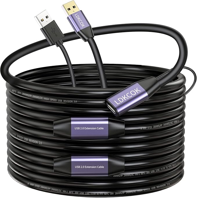 LDKCOK USB 2.0 Type A Male to A Female Active Repeater Extension Cable 75ft, High Speed 480 Mbps