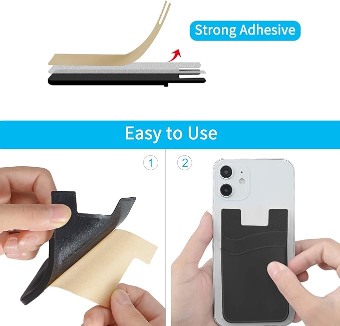 SS Phone Wallet Stick On, Adhesive Phone Card Holder Credit Card Stick on Wallet 2 Pocket Sleeve Suitable for iPhone, Samsung, Most Smartphones 6 Pack