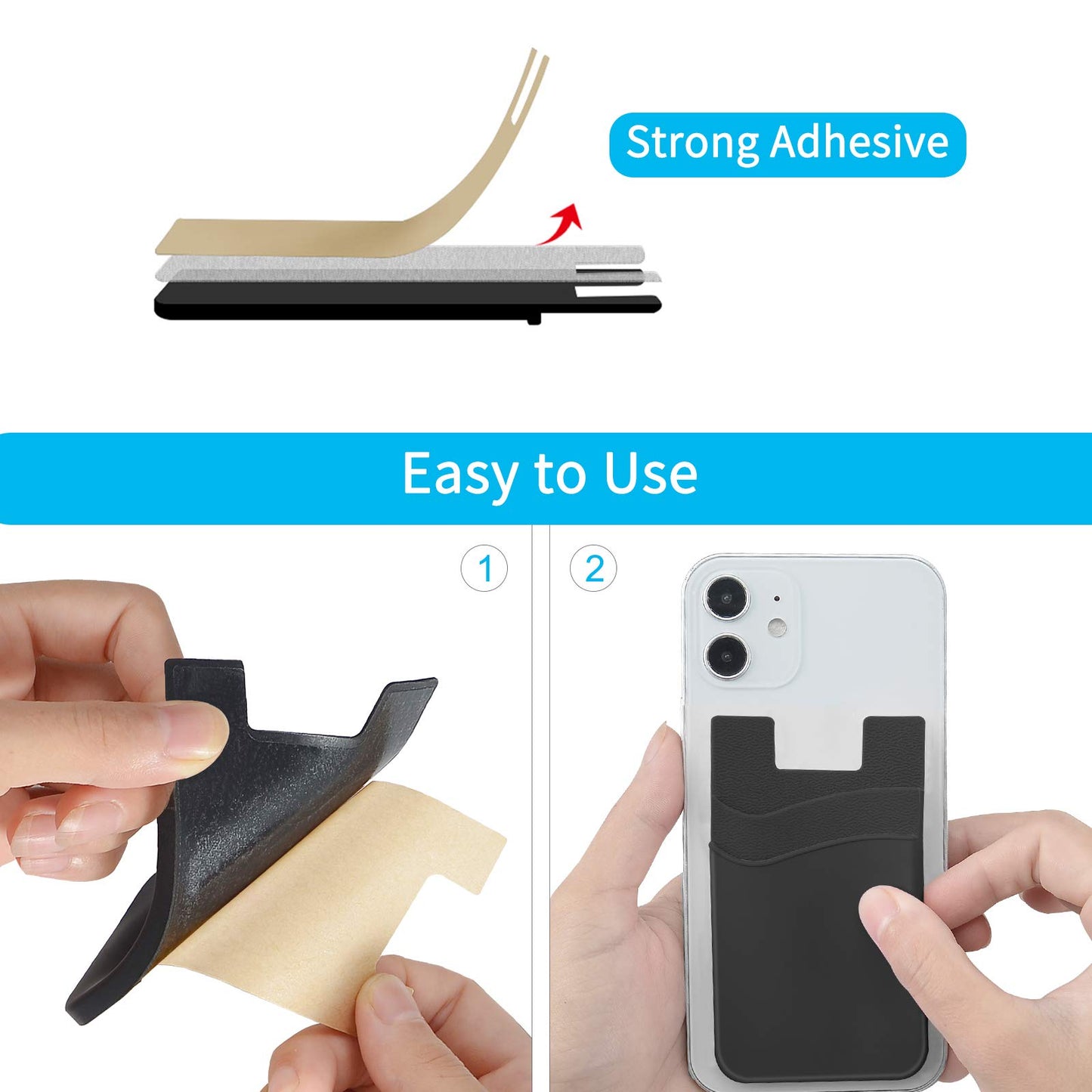 SS Card Holder for Back of Phone, Cell Phone Wallet Stick-on Credit Card Sleeve Pocket Silicone Pouch Compatible for iPhone, Samsung Galaxy and Most SamrtPhones 4 Pack