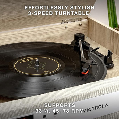 Victrola Century 6-in-1 Vinyl Record Player & Music Center – 3-Speed Turntable, CD & Cassette Player, VINYLSTREAM, Bluetooth & 3.5mm Aux, Record Player with Speakers, Mid Century Design (Walnut)