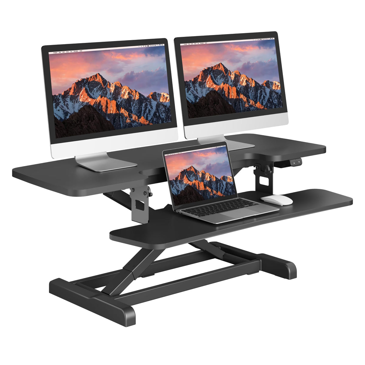 SANODESK 32" Electric Standing Desk Converter,Height Adjustable Riser for Office Home, Monitor and Laptop Workstation with Large Keyboard Tray, Black Color