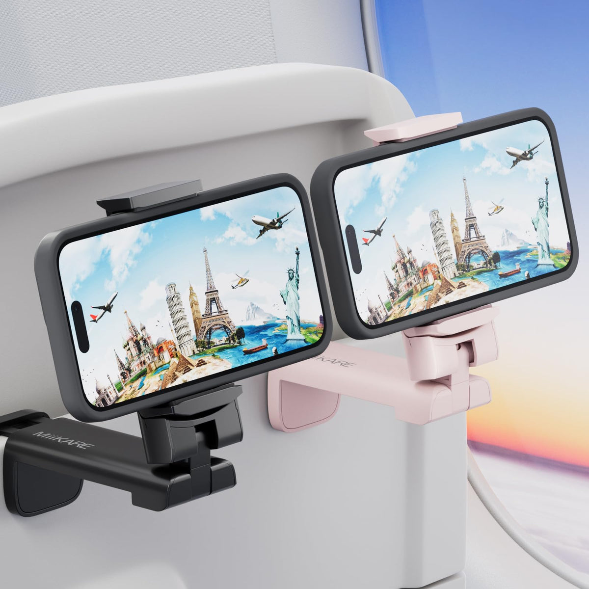 MiiKARE 2PCS Airplane Phone Holder, Plane Travel Essentials, Black & Black