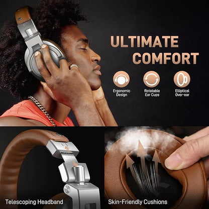 MAONO Professional Studio Monitor & Mixing DJ Headphones - Over Ear Closed Back Stereo Wired Headphones for Guitar AMP, Podcast, Recording, Streaming, PC, Music, Keyboard, MH700 Silver