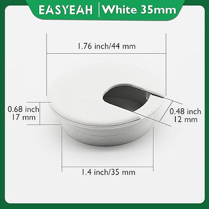 5 Pcs Desk Grommet 1-3/8" / 35 mm, Desk Cord Hole Cover, Cable Grommet ABS Plastic, Desk Hole Grommet for Home & Office Pc, Detachable Cable Cord Organizer-White