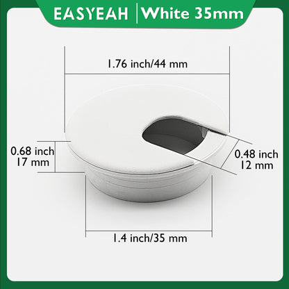 EASYEAH 2 Pcs Desk Grommet 1-3/8" / 35 mm, Desk Cord Hole Cover, Cable Grommet ABS Plastic, Desk Hole Grommet for Home & Office Pc, Detachable Cable Cord Organizer-White