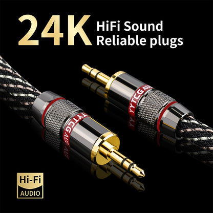 YYTCG Audiophile HiFi Audio Cable–3.5mm to 3.5mm,6N OFC Core,24K Gold-Plated Plugs,with Nylon Braid,AUX Cable,Compatible with Phone,MP4,Speakers,Amplifiers,TV(3.28ft/1m)