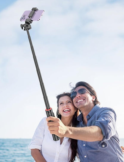 Aluminum Selfie Stick Phone Tripod, 360° Ball Head Selfie Stick for iPhone with Cold Shoe, Extendable Smartphone Tripod Stand with Remote Portable Travel Tripods Compatible with iPhone 16/15/Android
