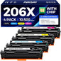 206X Toner Cartridges High Yield with Chip Replacement for HP 206X 206A Toner Compatible with Color LaserJet Pro M255dw M255nw MFP M282nw M283cdw M283fdn M283fdw Printer W2110X W2110A (4 Pack-B/C/Y/M)